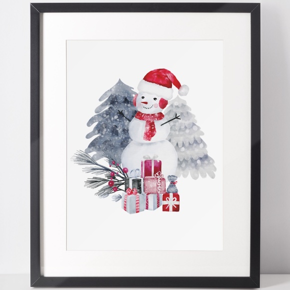 Wall Art Watercolor Snowman Christmas Illustration Print Poster Card Unframed - Picture 2 of 6